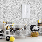 Black and White School Children Peel and Stick Removable Wallpaper 9826