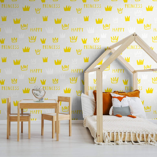 White and Gold Royalty Children Peel and Stick Removable Wallpaper 9328