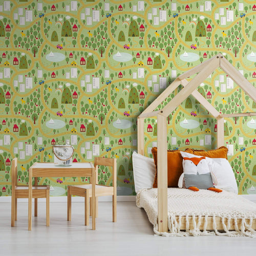 Green Map Children Peel and Stick Removable Wallpaper 3489