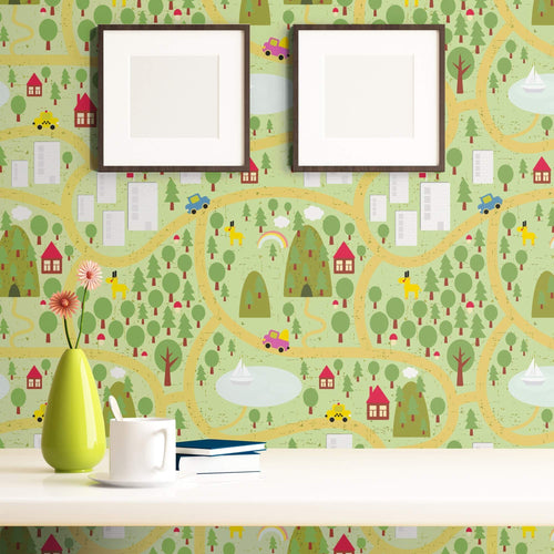 Green Map Children Peel and Stick Removable Wallpaper 3489