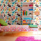 Orange and Brown Animals Children Peel and Stick Removable Wallpaper 4028