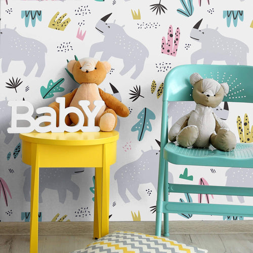 Grey Kids Children Peel and Stick Removable Wallpaper 0054