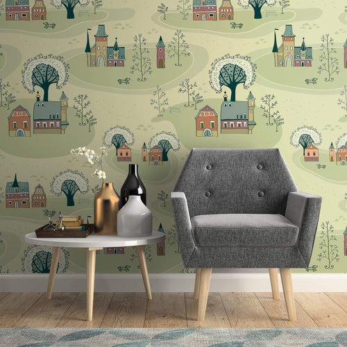 Green Map Children Peel and Stick Removable Wallpaper 6751