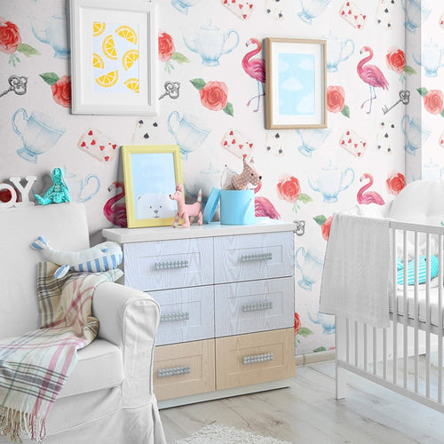 White Vintage Children Peel and Stick Removable Wallpaper 0482