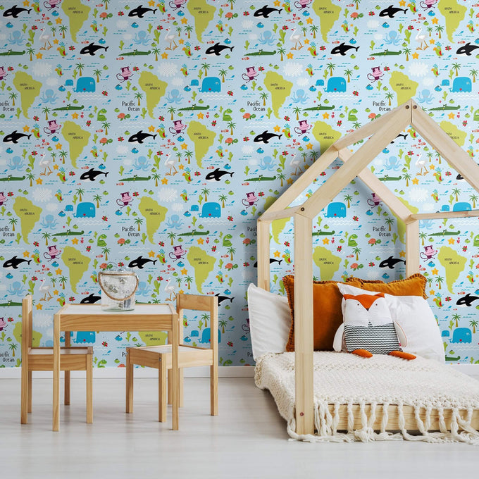 Blue Wildlife Children Peel and Stick Removable Wallpaper 6350