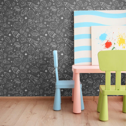 Gray Space Children Peel and Stick Removable Wallpaper 8684