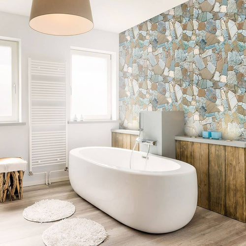 Blue and Brown Stone Texture Peel and Stick Removable Wallpaper 2069