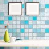 Blue and White Tile Tile Adhesive Peel and Stick Removable Wallpaper 4980
