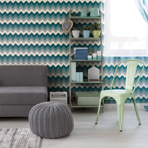Blue Chevron Peel and Stick Removable Wallpaper 9335