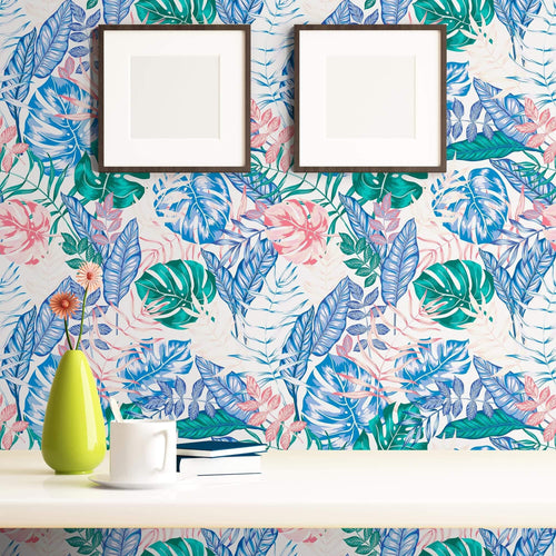 Blue and Pink Floral Floral Peel and Stick Removable Wallpaper 9072