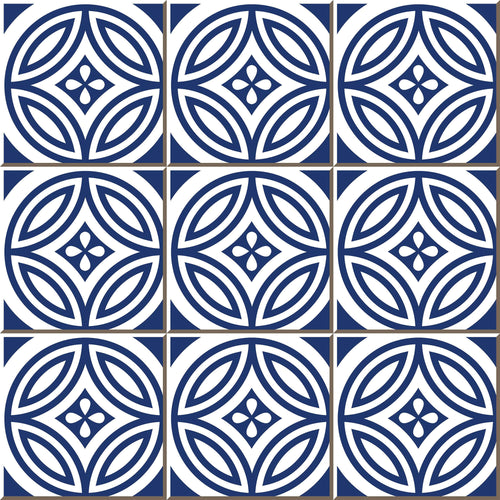 Blue and White Tile Tile Adhesive Peel and Stick Removable Wallpaper 8066