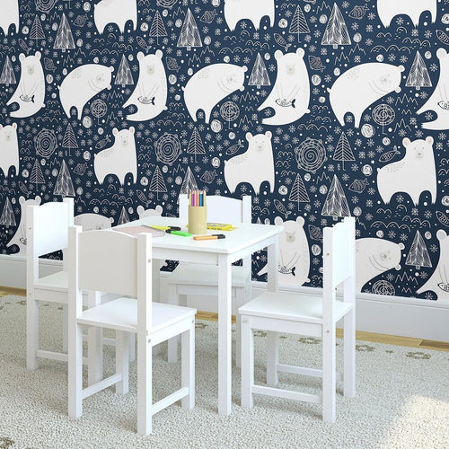 Blue and White Animals Baby Peel and Stick Removable Wallpaper 7616
