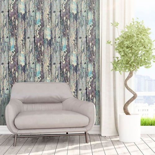 Aqua and Purple Rustic Wood Texture Peel and Stick Removable Wallpaper 3883