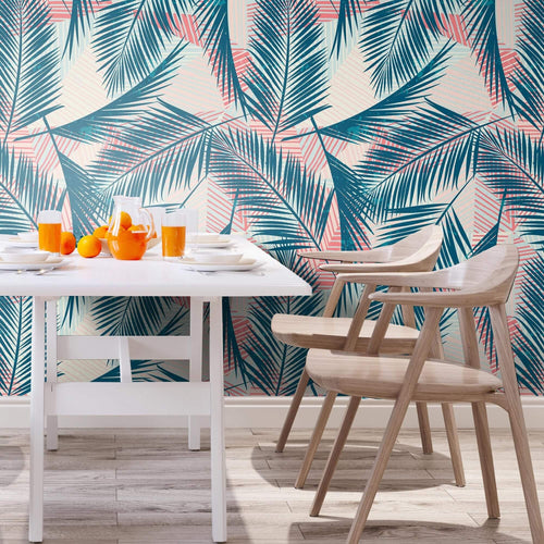 Blue and Red Tropical Floral Peel and Stick Removable Wallpaper 1328