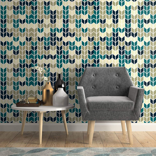 Blue and Beige Diamond Geometric Peel and Stick Removable Wallpaper 3898