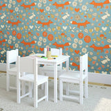 Blue and Tan Animals Baby Peel and Stick Removable Wallpaper 2415