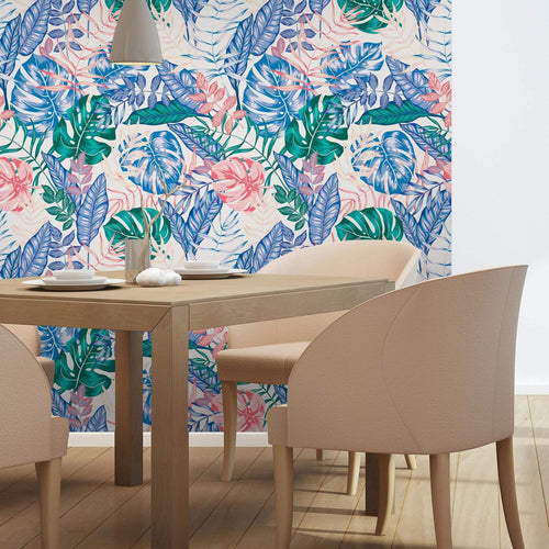 Blue and Pink Floral Floral Peel and Stick Removable Wallpaper 9072