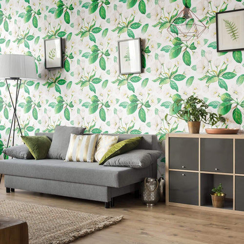 White and Yellow Textured Floral Peel and Stick Removable Wallpaper 9286