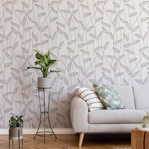 Black and White Leaves Peel and Stick Removable Wallpaper 8478