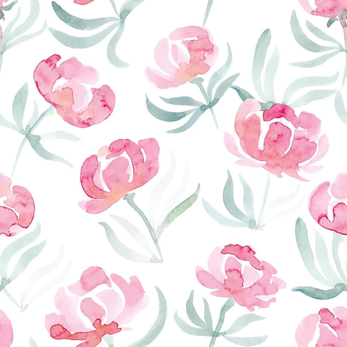 Pink and Red Watercolor Floral Peel and Stick Removable Wallpaper 4698
