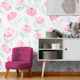 Pink and Red Watercolor Floral Peel and Stick Removable Wallpaper 4698