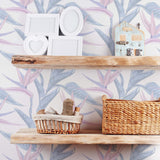 Pink and BlueFloral Peel and Stick Removable Wallpaper 8118