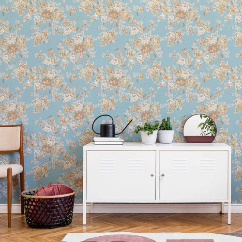 Blue Flowers Peel and Stick Removable Wallpaper 9348