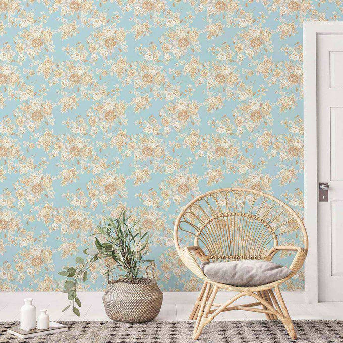 Blue Flowers Peel and Stick Removable Wallpaper 9348