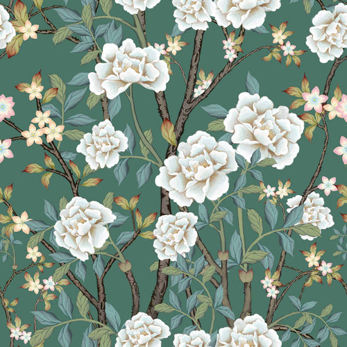 Green Flowers Peel and Stick Removable Wallpaper 2863