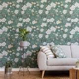 Green Flowers Peel and Stick Removable Wallpaper 2863