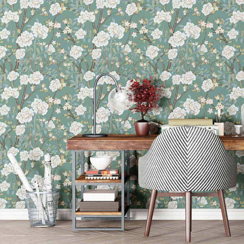 Green Flowers Peel and Stick Removable Wallpaper 2863