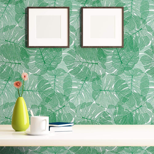 White and Green Botanical Floral Peel and Stick Removable Wallpaper 9929