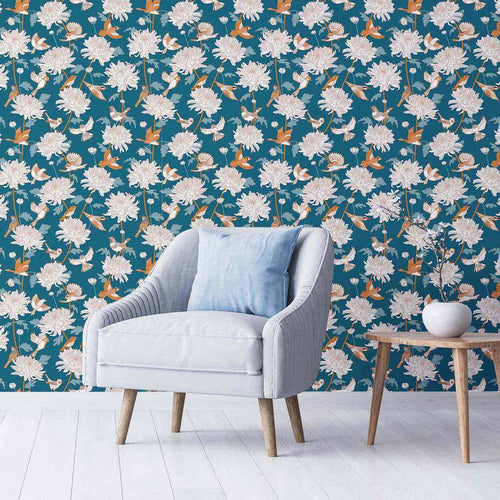 Blue Flowers Peel and Stick Removable Wallpaper 3414