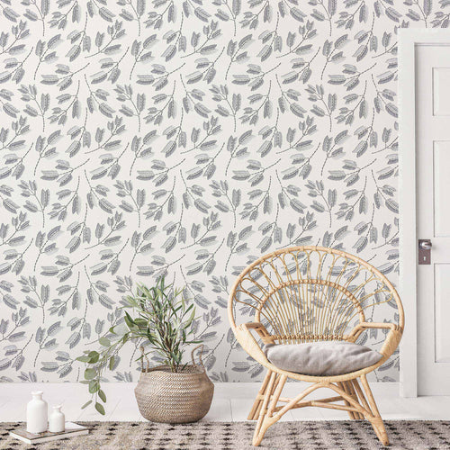 Grey Leaves Peel and Stick Removable Wallpaper 5436