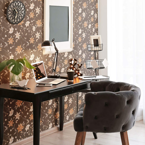 Brown Floral Peel and Stick Removable Wallpaper 7860