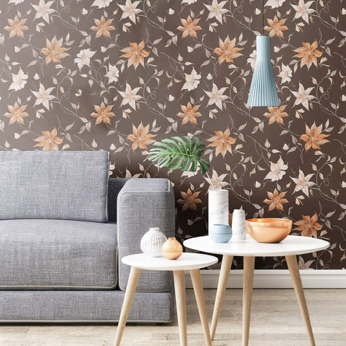 Brown Floral Peel and Stick Removable Wallpaper 7860