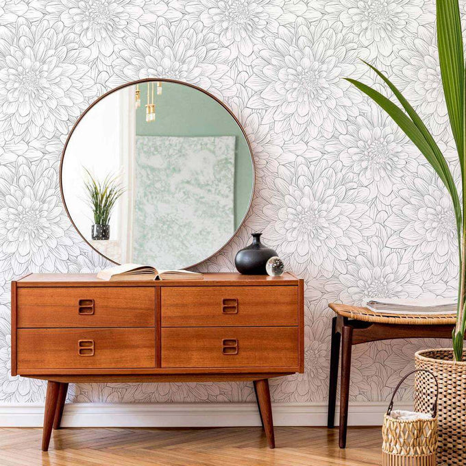 Black and White Flowers Peel and Stick Removable Wallpaper 7927