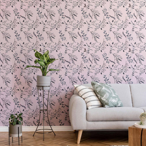 Pink Leaves Peel and Stick Removable Wallpaper 9814