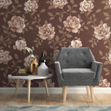Brown Textured Floral Peel and Stick Removable Wallpaper 1645