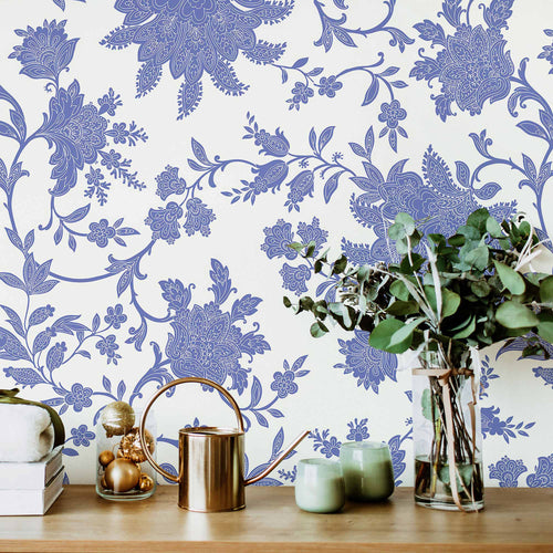 Blue Flowers Peel and Stick Removable Wallpaper 8546