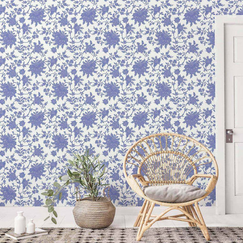 Blue Flowers Peel and Stick Removable Wallpaper 8546