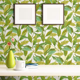 Green and Beige Leaf Floral Peel and Stick Removable Wallpaper 0625