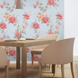 Pink and Blue Textured Floral Peel and Stick Removable Wallpaper 0607