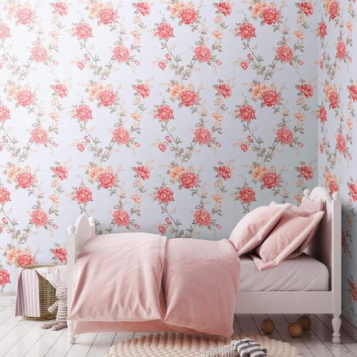 Pink and Blue Textured Floral Peel and Stick Removable Wallpaper 0607
