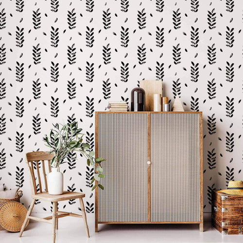 Black and White Leaves Peel and Stick Removable Wallpaper 9883
