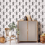 Black and White Leaves Peel and Stick Removable Wallpaper 9883