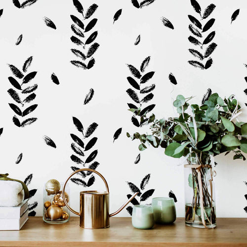 Black and White Leaves Peel and Stick Removable Wallpaper 9883