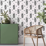 Black and White Leaves Peel and Stick Removable Wallpaper 9883
