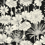 White and Black Hand Drawn Floral Peel and Stick Removable Wallpaper 5539