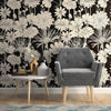 White and Black Hand Drawn Floral Peel and Stick Removable Wallpaper 5539